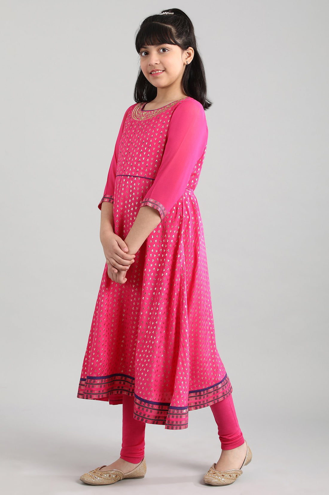 Pink kurta-Tights-Dupatta Girls Set