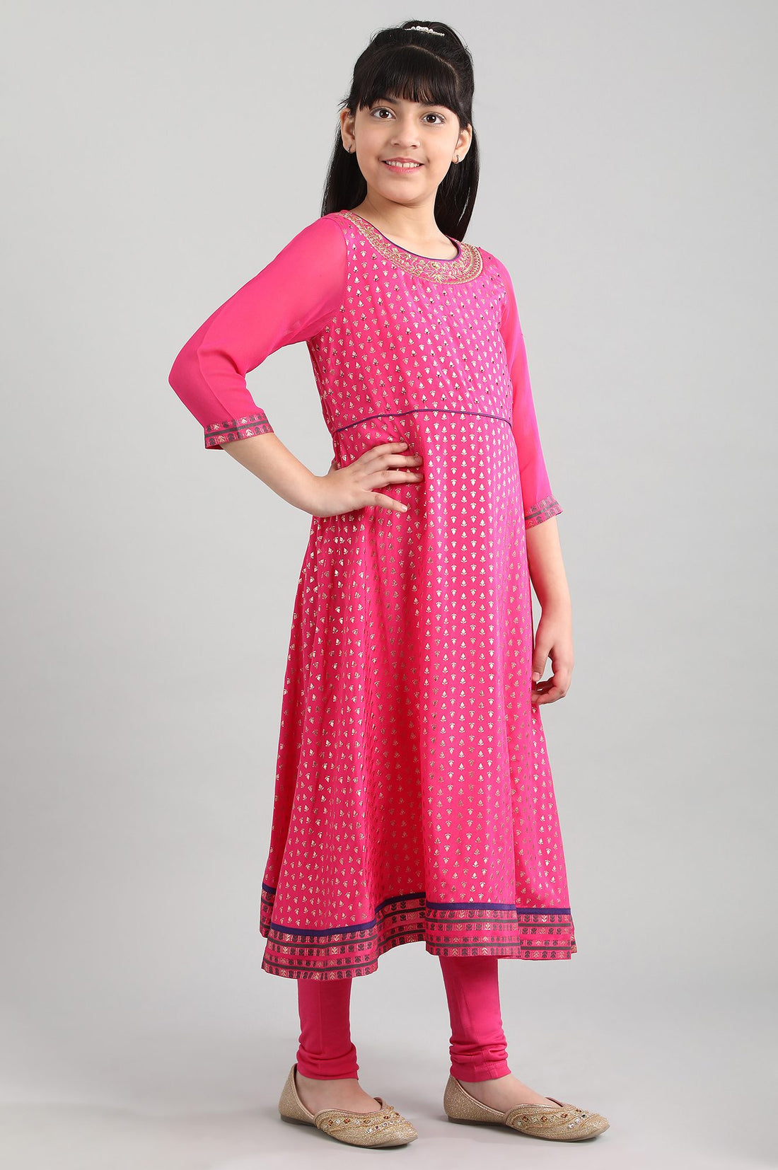 Pink kurta-Tights-Dupatta Girls Set