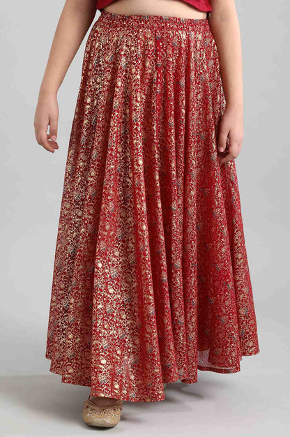 Red Top-Skirt-Dupatta Girls Set