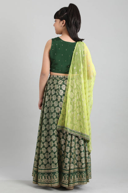 Dark Green Top-Skirt-Dupatta Girls Set