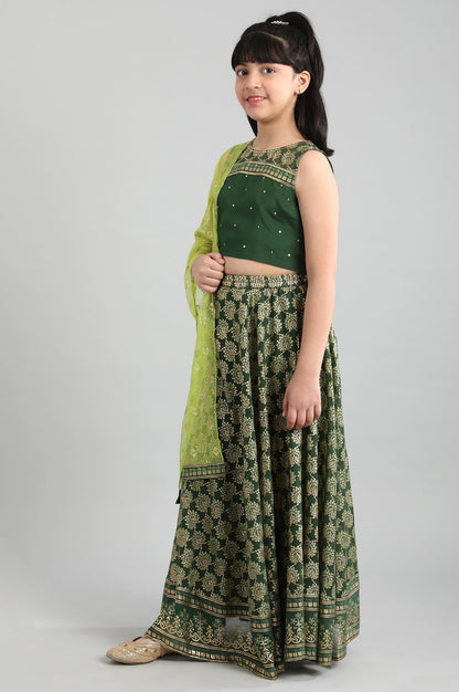 Dark Green Top-Skirt-Dupatta Girls Set