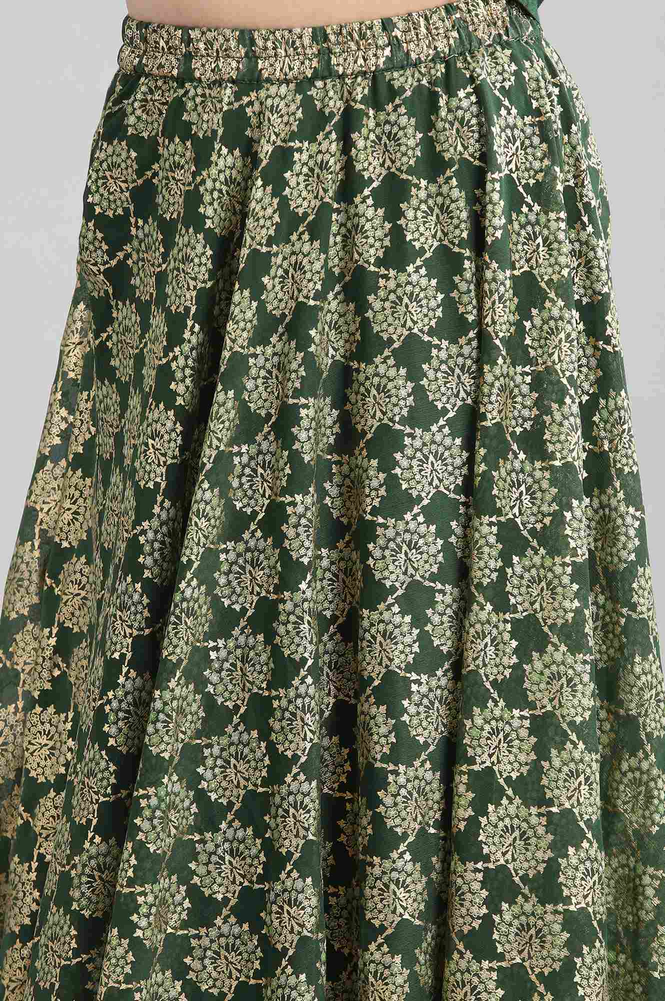Dark Green Top-Skirt-Dupatta Girls Set