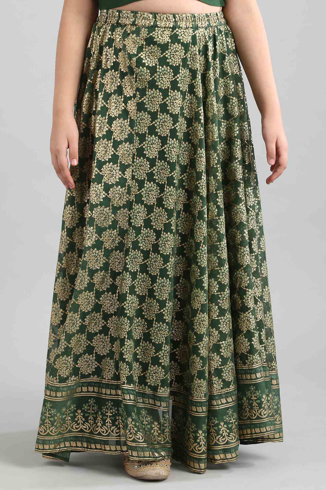 Dark Green Top-Skirt-Dupatta Girls Set