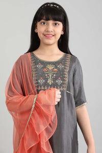 Grey kurta-Peach Sharara-Dupatta Set