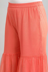 Grey kurta-Peach Sharara-Dupatta Set