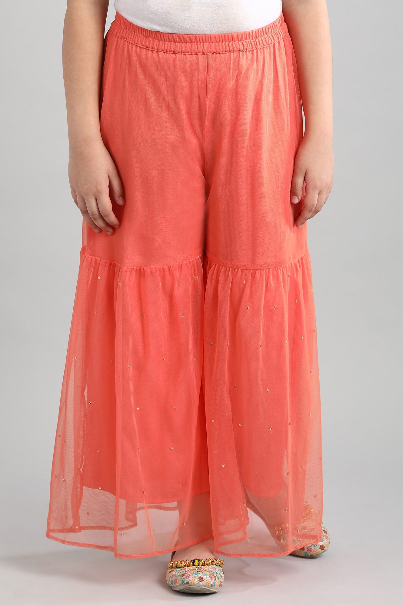 Grey kurta-Peach Sharara-Dupatta Set