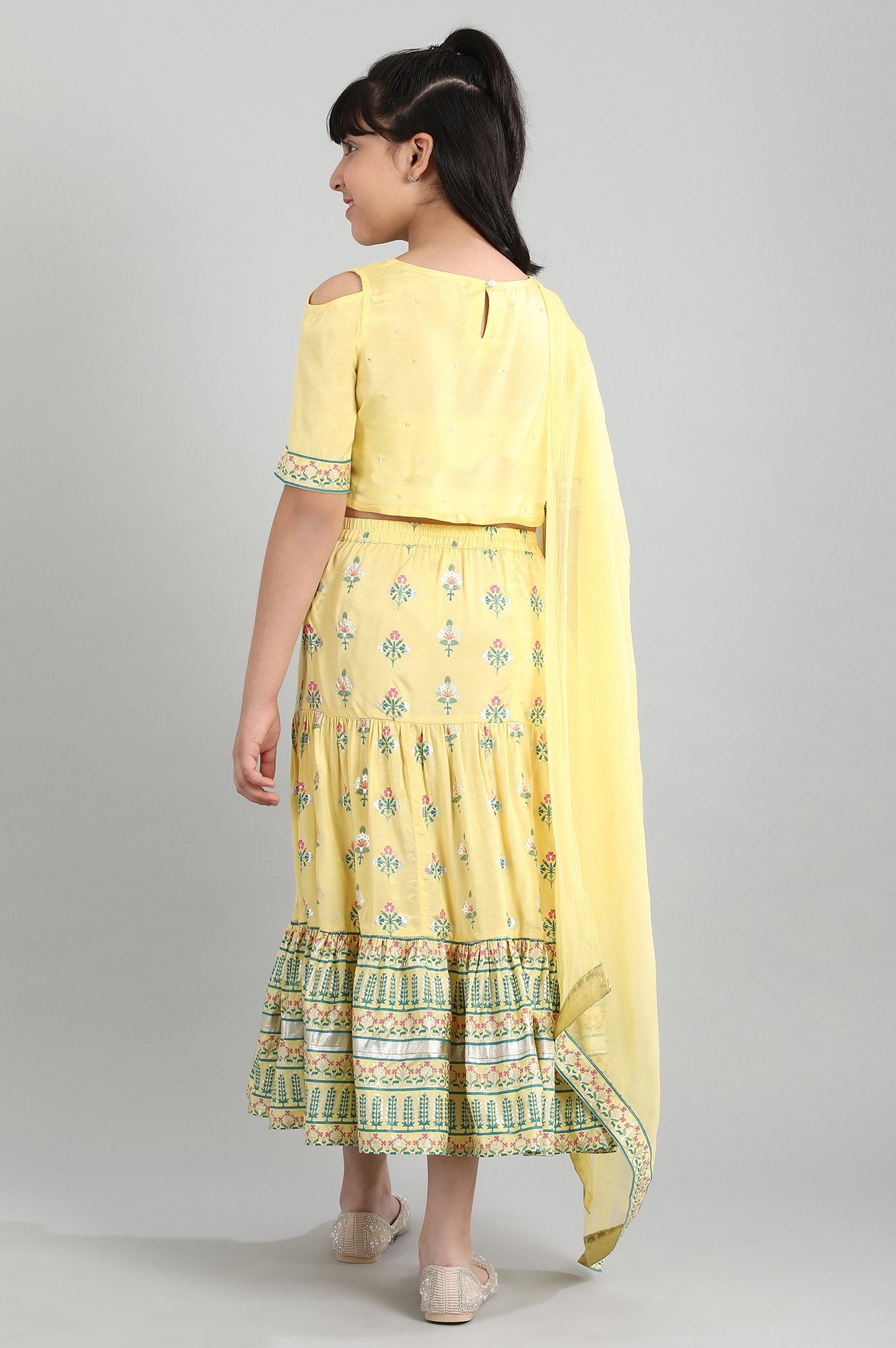 Yellow Crop Top-Skirt-Dupatta Girls Set