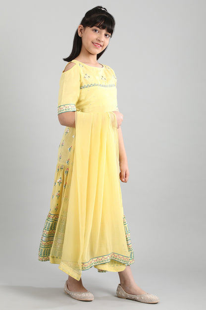 Yellow Crop Top-Skirt-Dupatta Girls Set