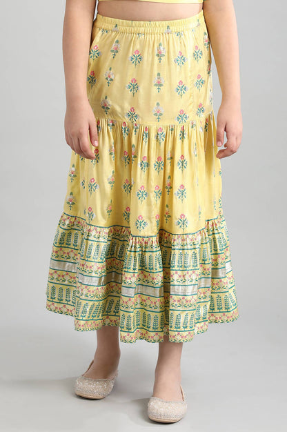 Yellow Crop Top-Skirt-Dupatta Girls Set