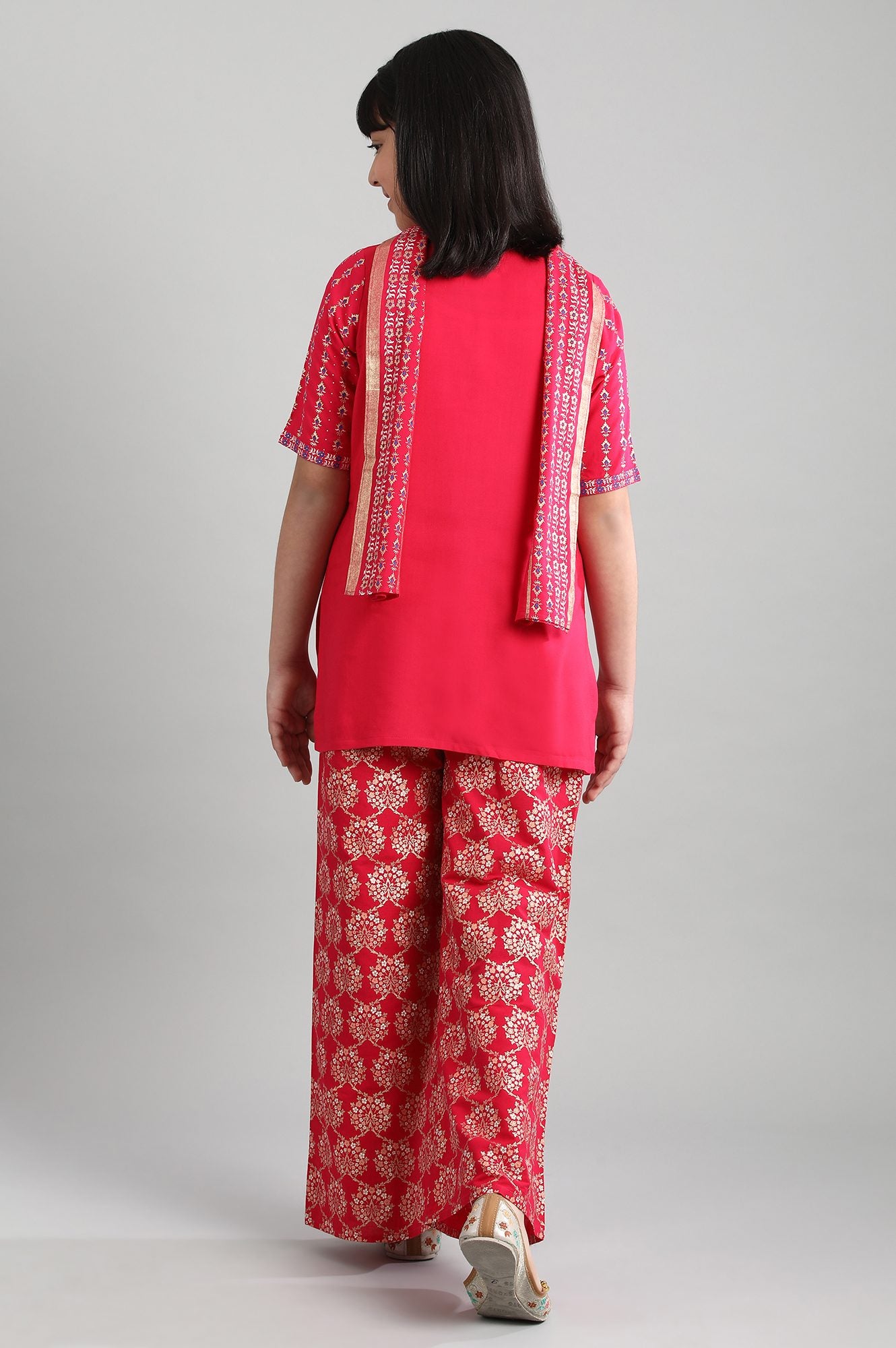 Pink Printed kurta- Palazzo-Dupatta Girls Set