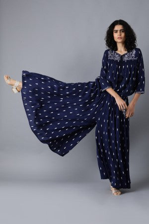 Blue Round Neck Printed kurta