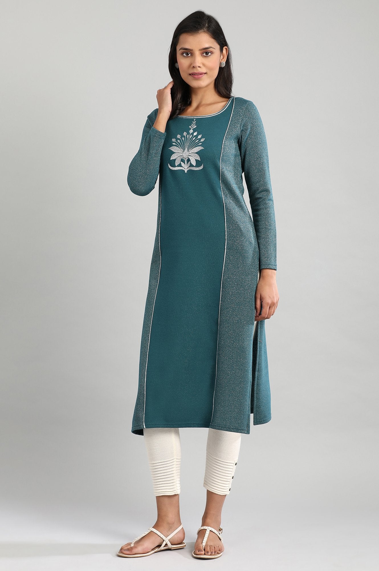 Green Round Neck Winter kurta