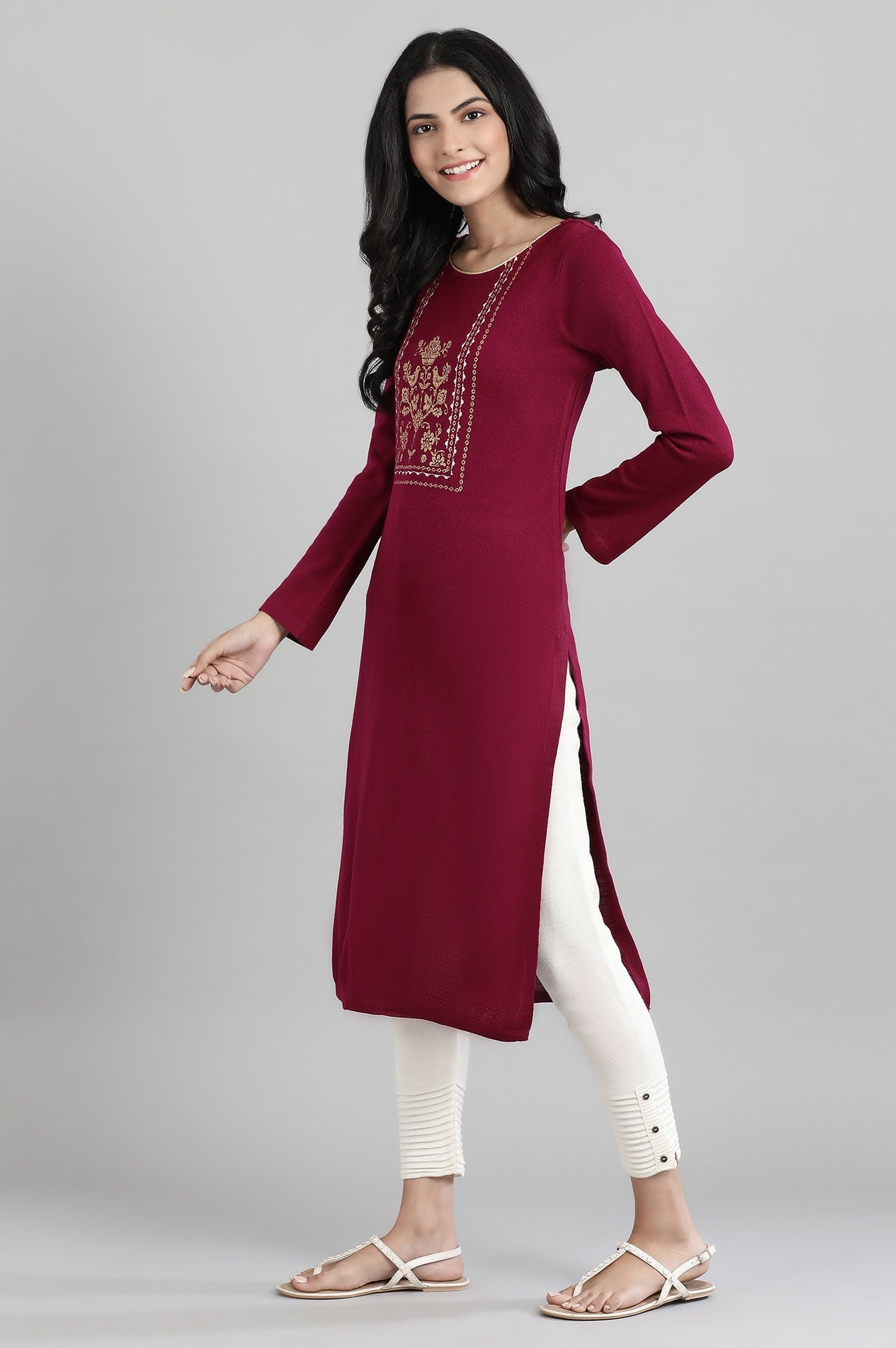 Purple Round Neck Winter kurta