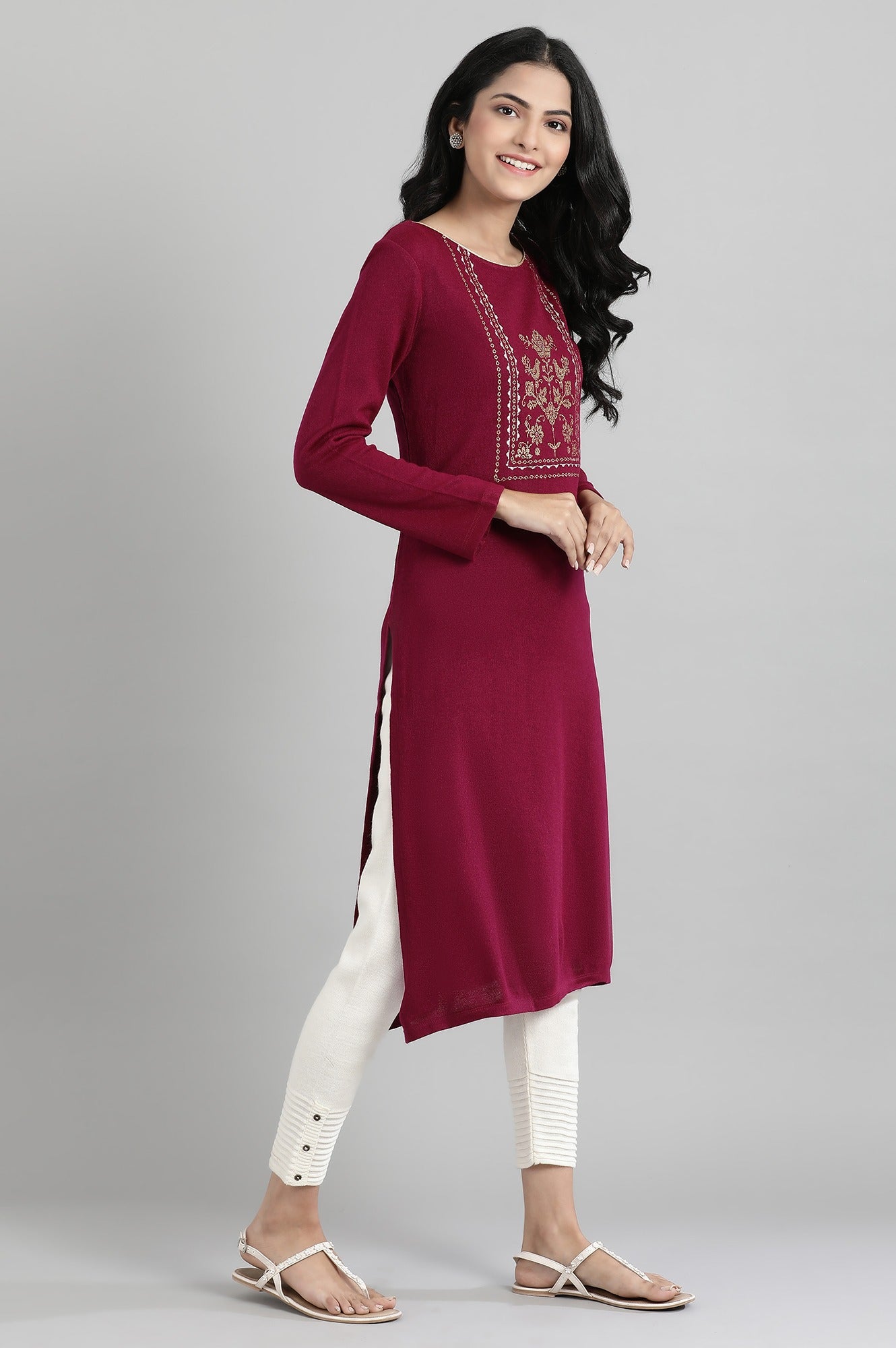 Purple Round Neck Winter kurta