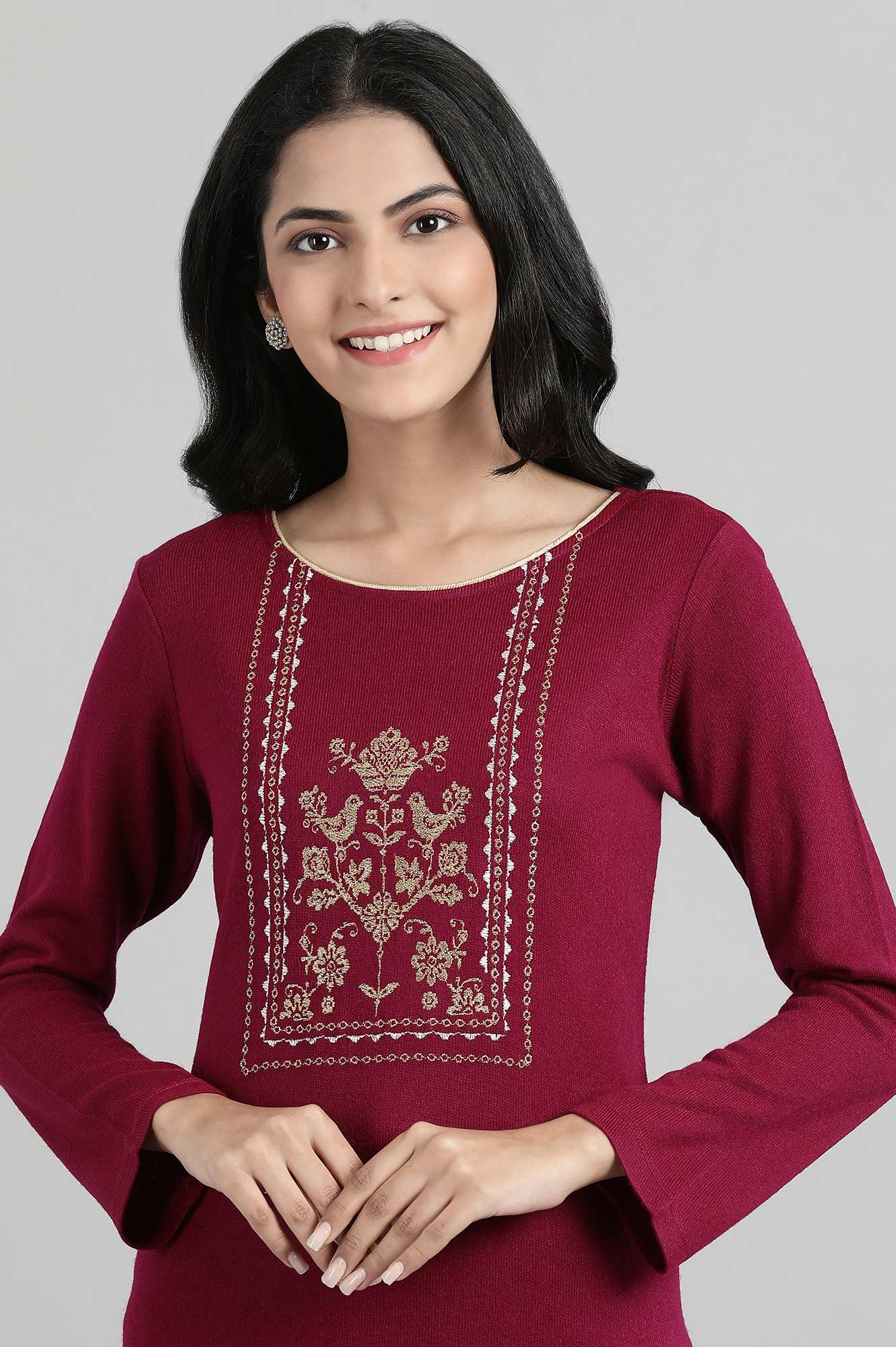 Purple Round Neck Winter kurta