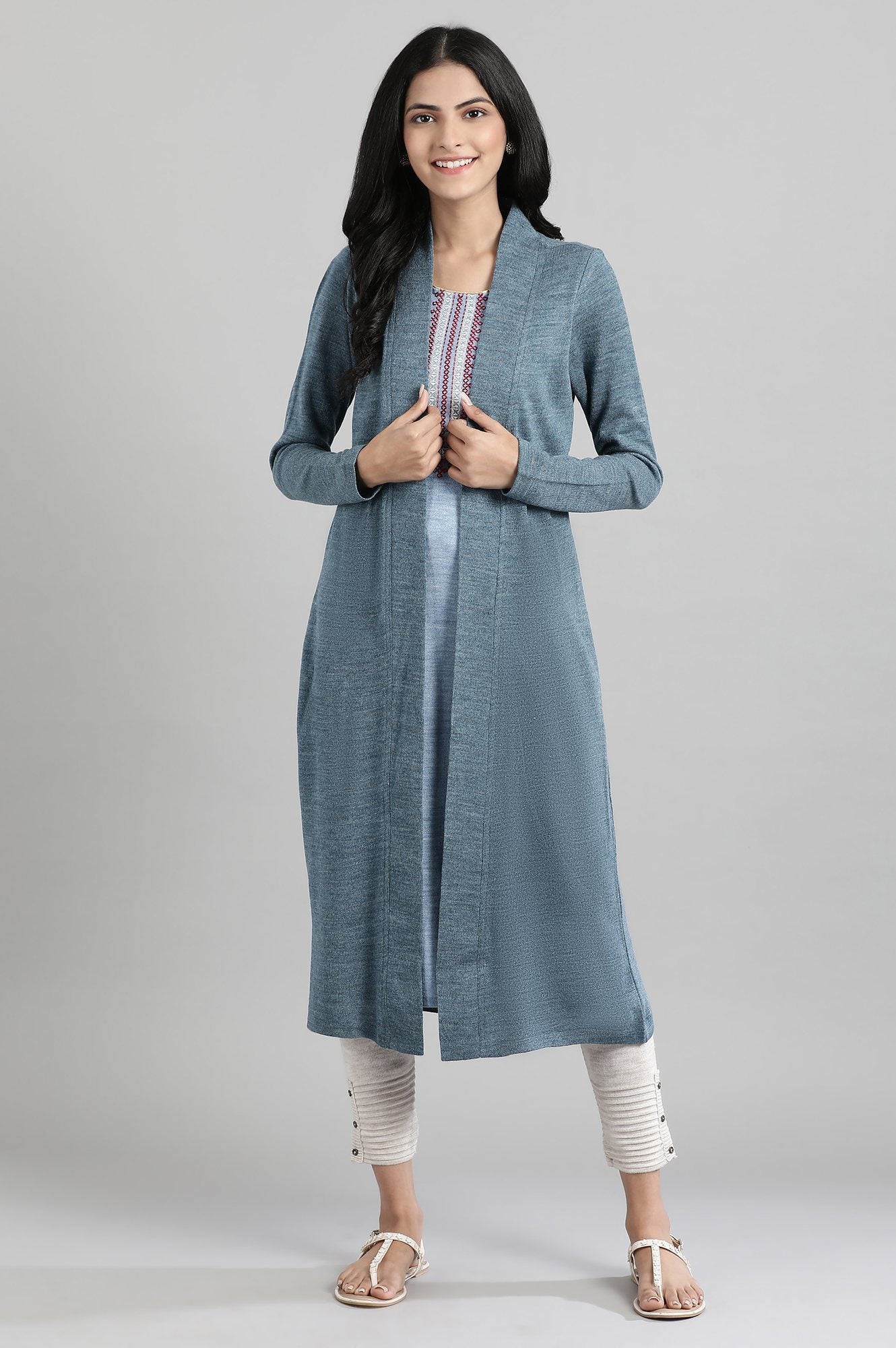 Blue Round Neck Winter kurta