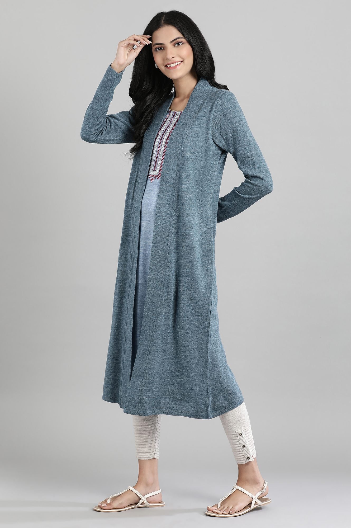 Blue Round Neck Winter kurta