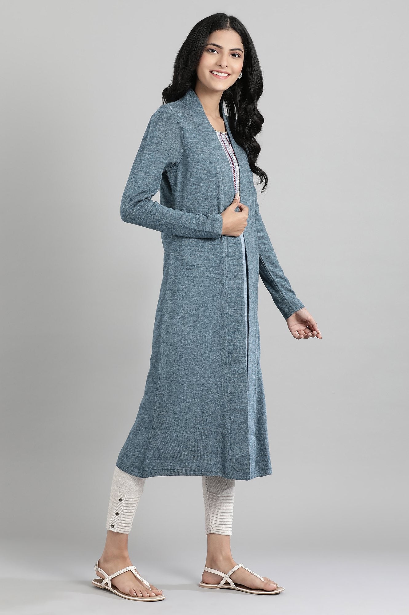 Blue Round Neck Winter kurta