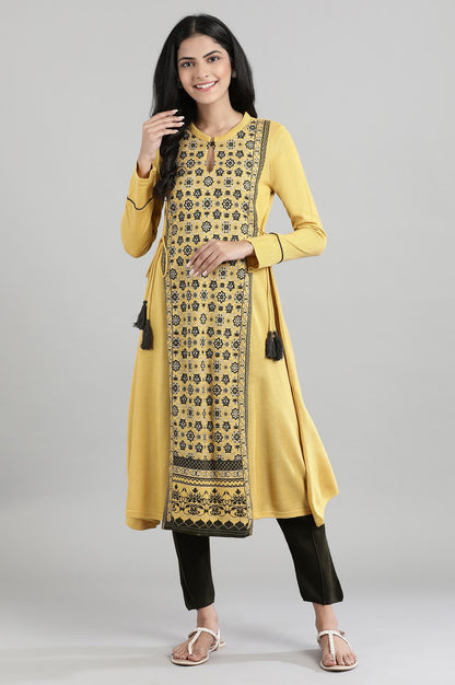 Yellow Mandarin Neck Winter kurta