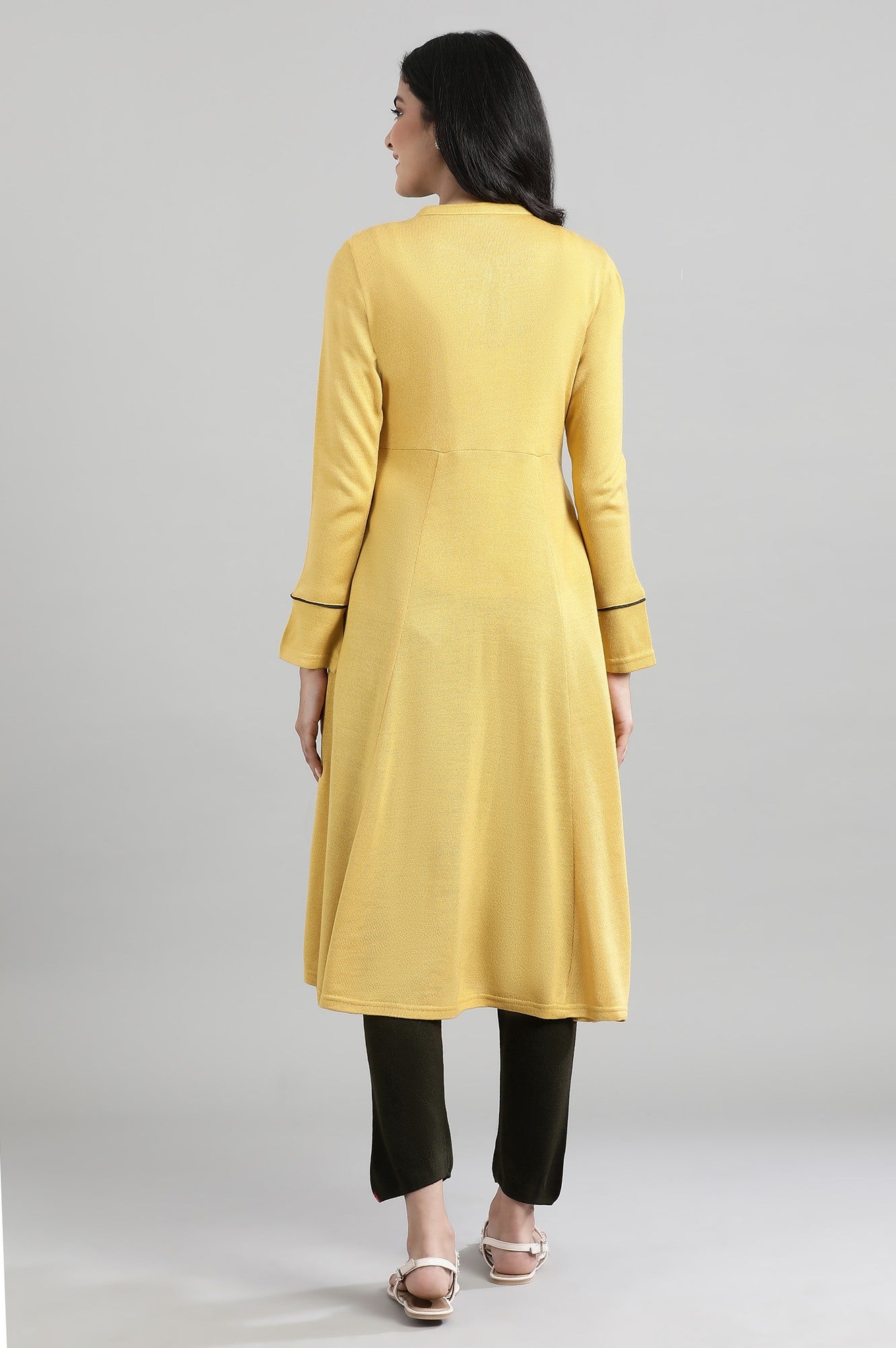 Yellow Mandarin Neck Winter kurta