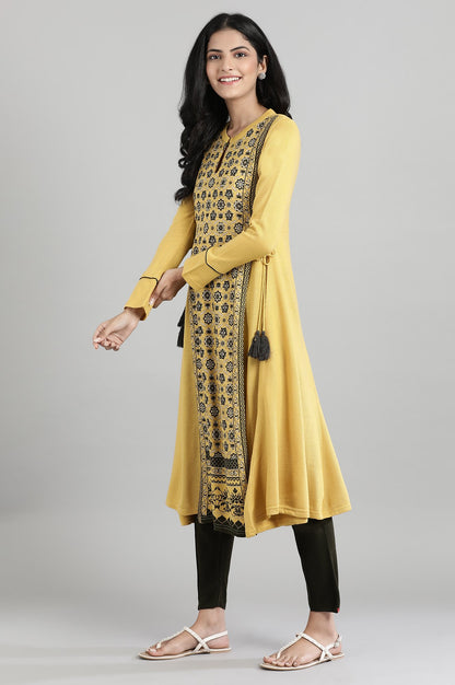 Yellow Mandarin Neck Winter kurta