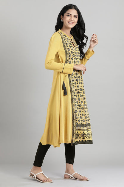 Yellow Mandarin Neck Winter kurta