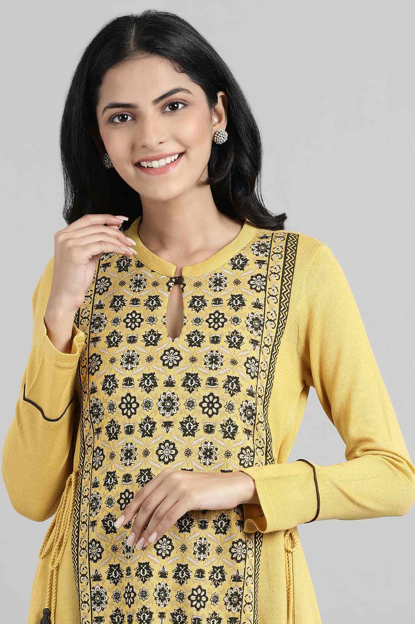 Yellow Mandarin Neck Winter kurta