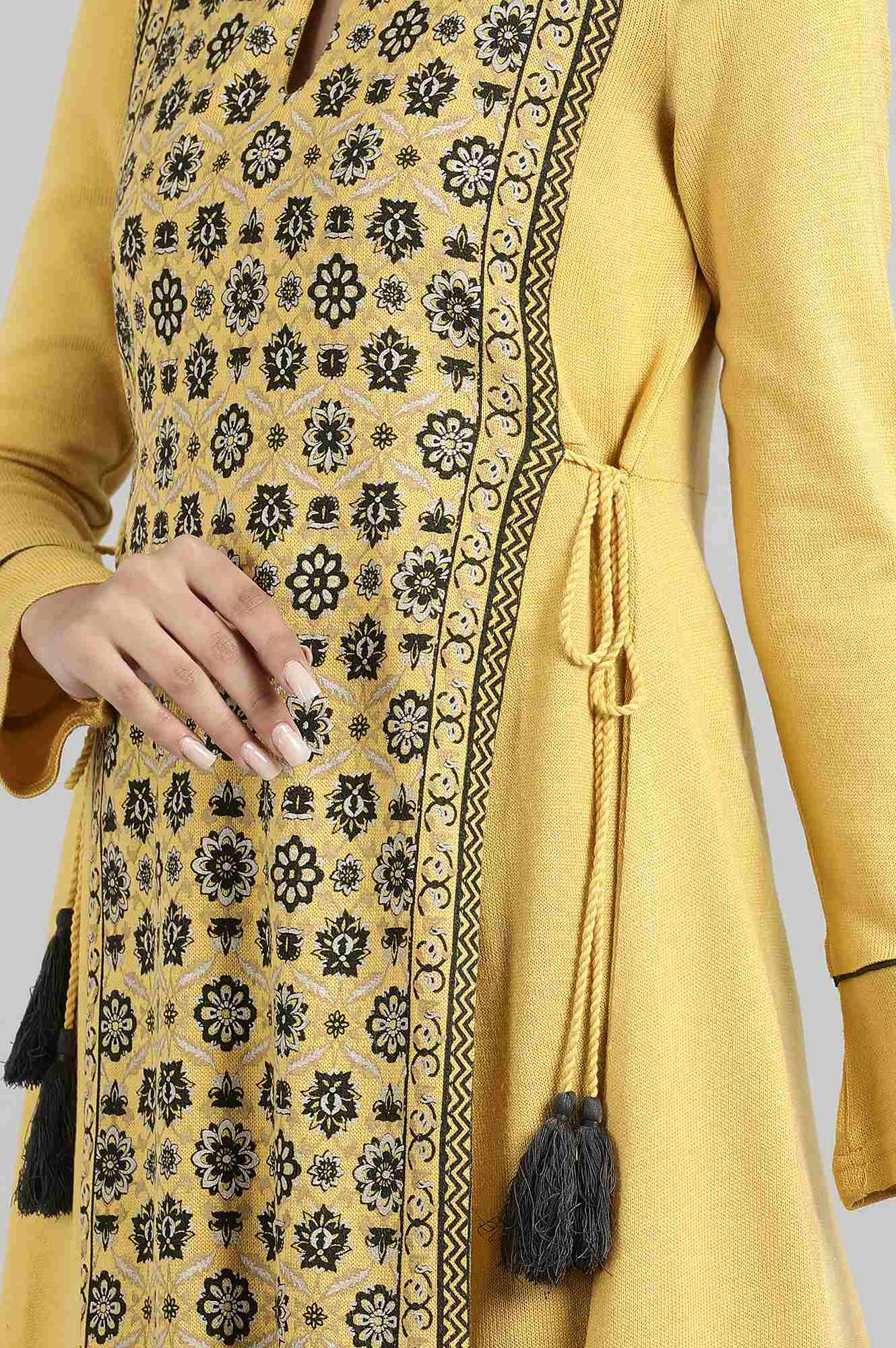 Yellow Mandarin Neck Winter kurta