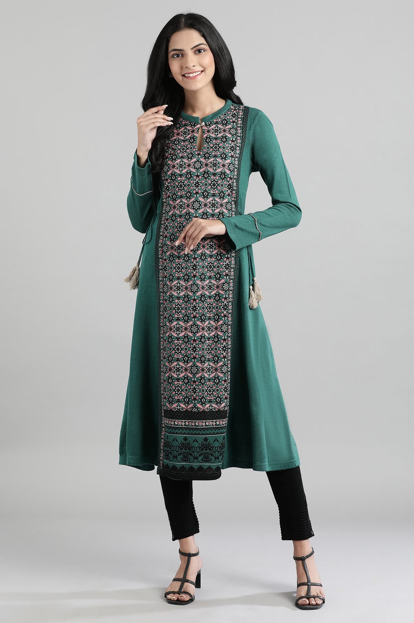 Green Mandarin Neck Winter kurta