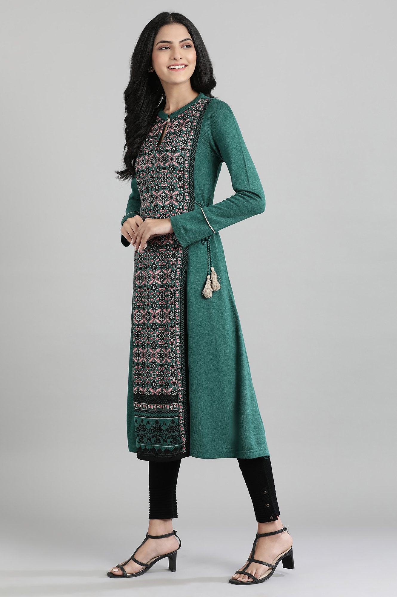 Green Mandarin Neck Winter kurta