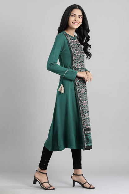 Green Mandarin Neck Winter kurta