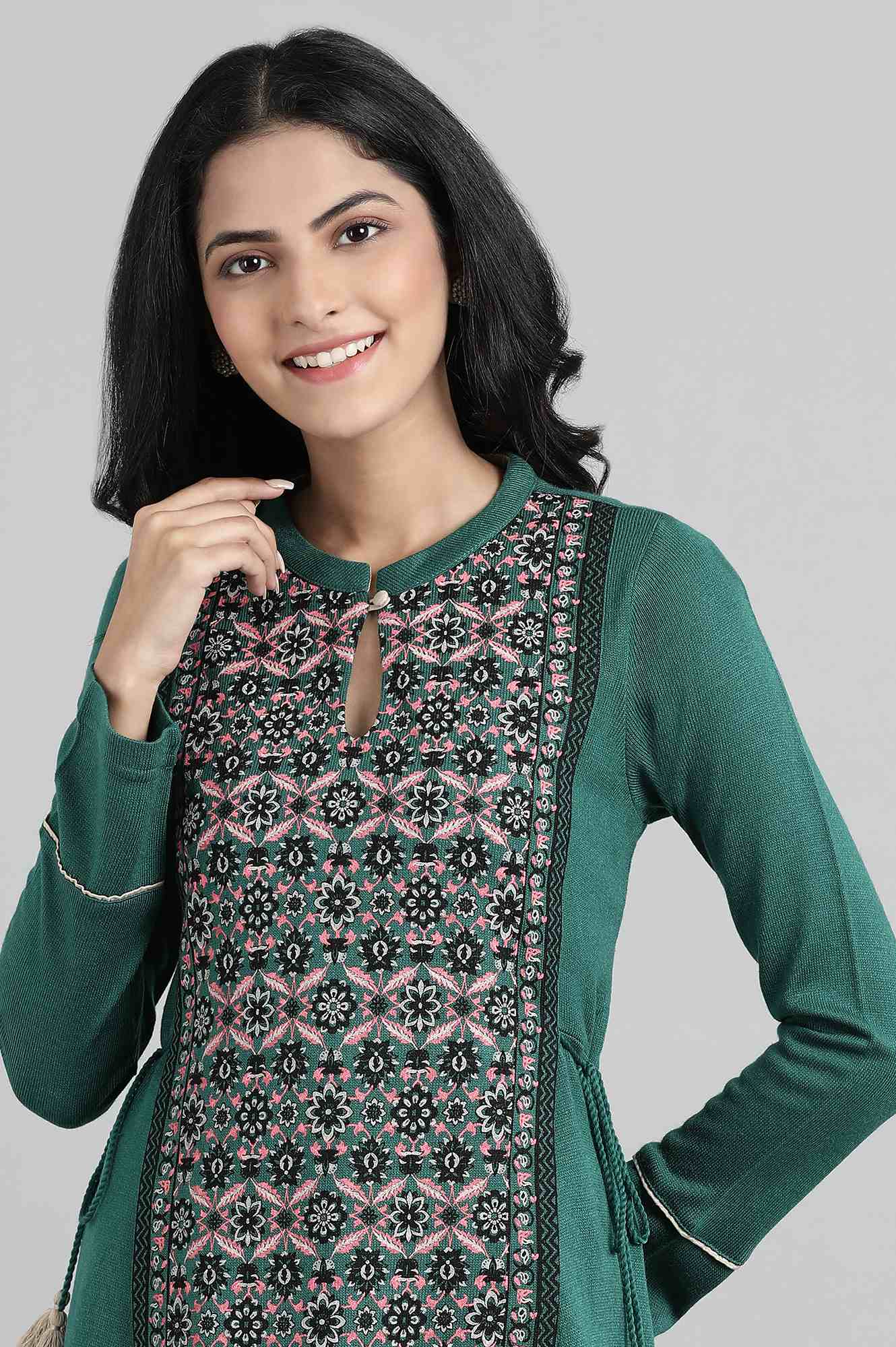 Green Mandarin Neck Winter kurta