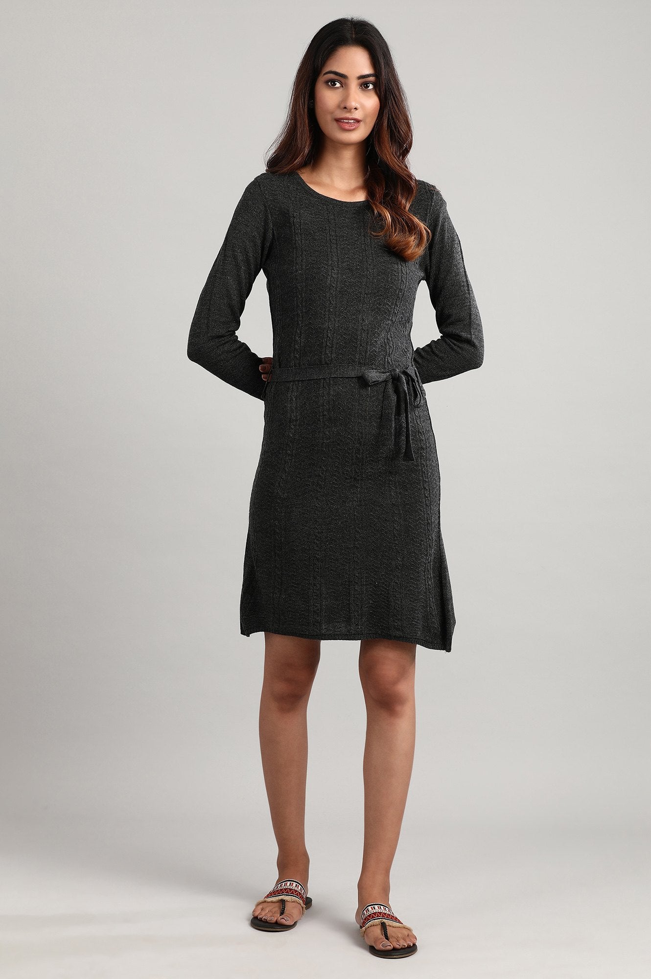 Grey Round Neck Winter Dress