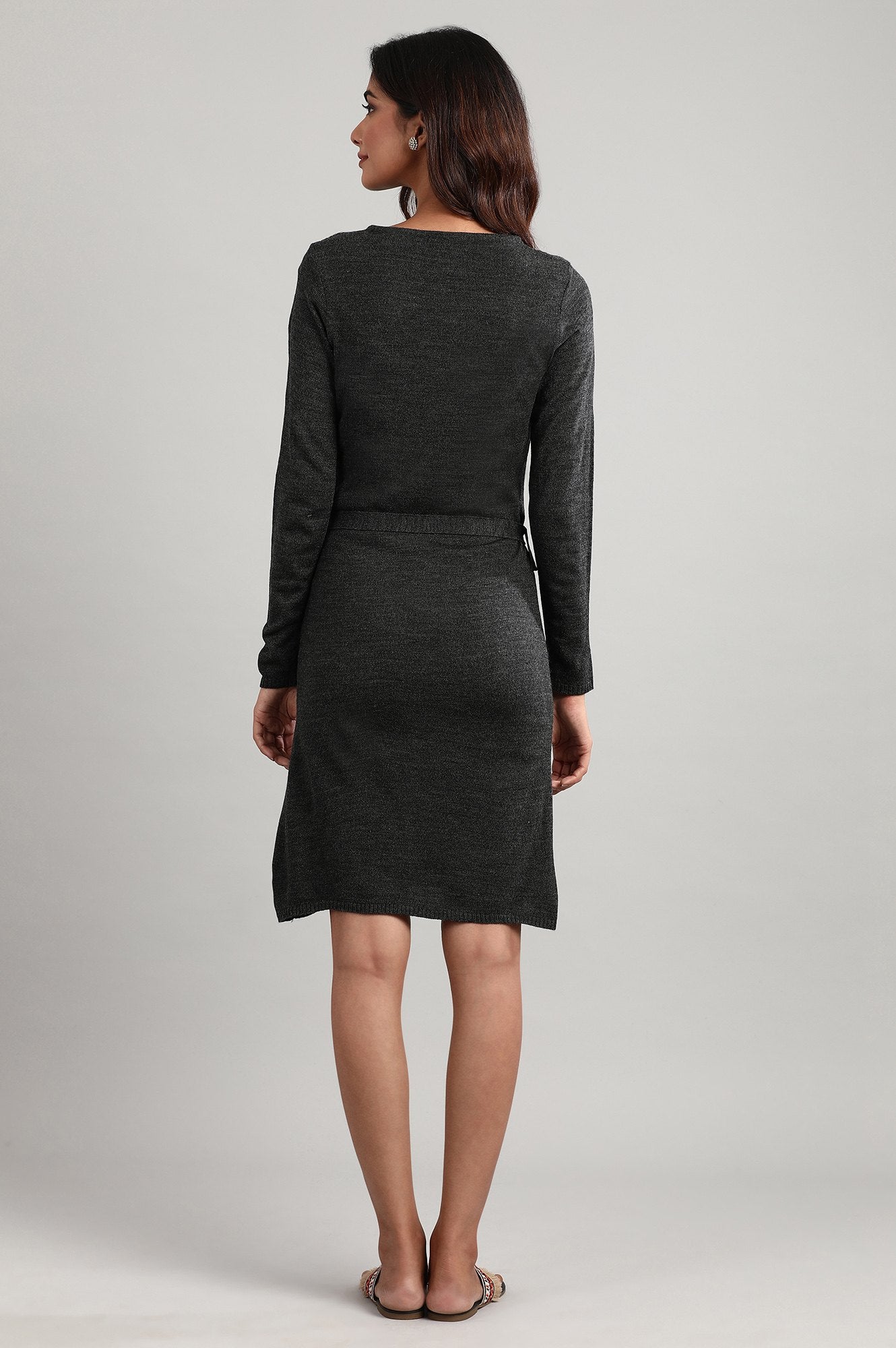 Grey Round Neck Winter Dress