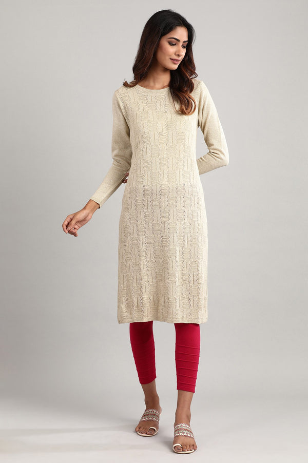 Elleven Women's Beige Round Neck Winter kurta