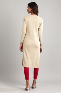 Beige Round Neck Winter kurta
