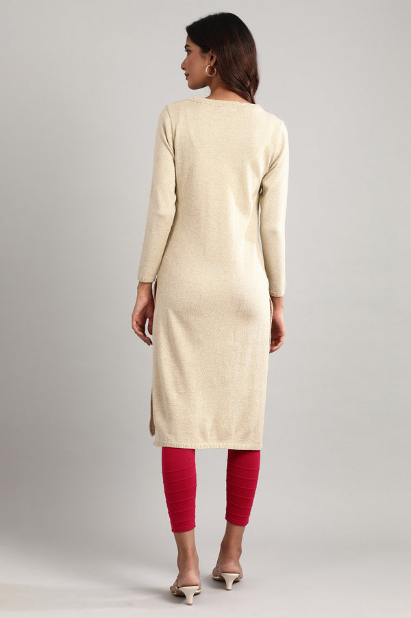 Elleven Women's Beige Round Neck Winter kurta