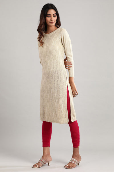 Beige Round Neck Winter kurta