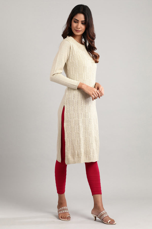Elleven Women's Beige Round Neck Winter kurta