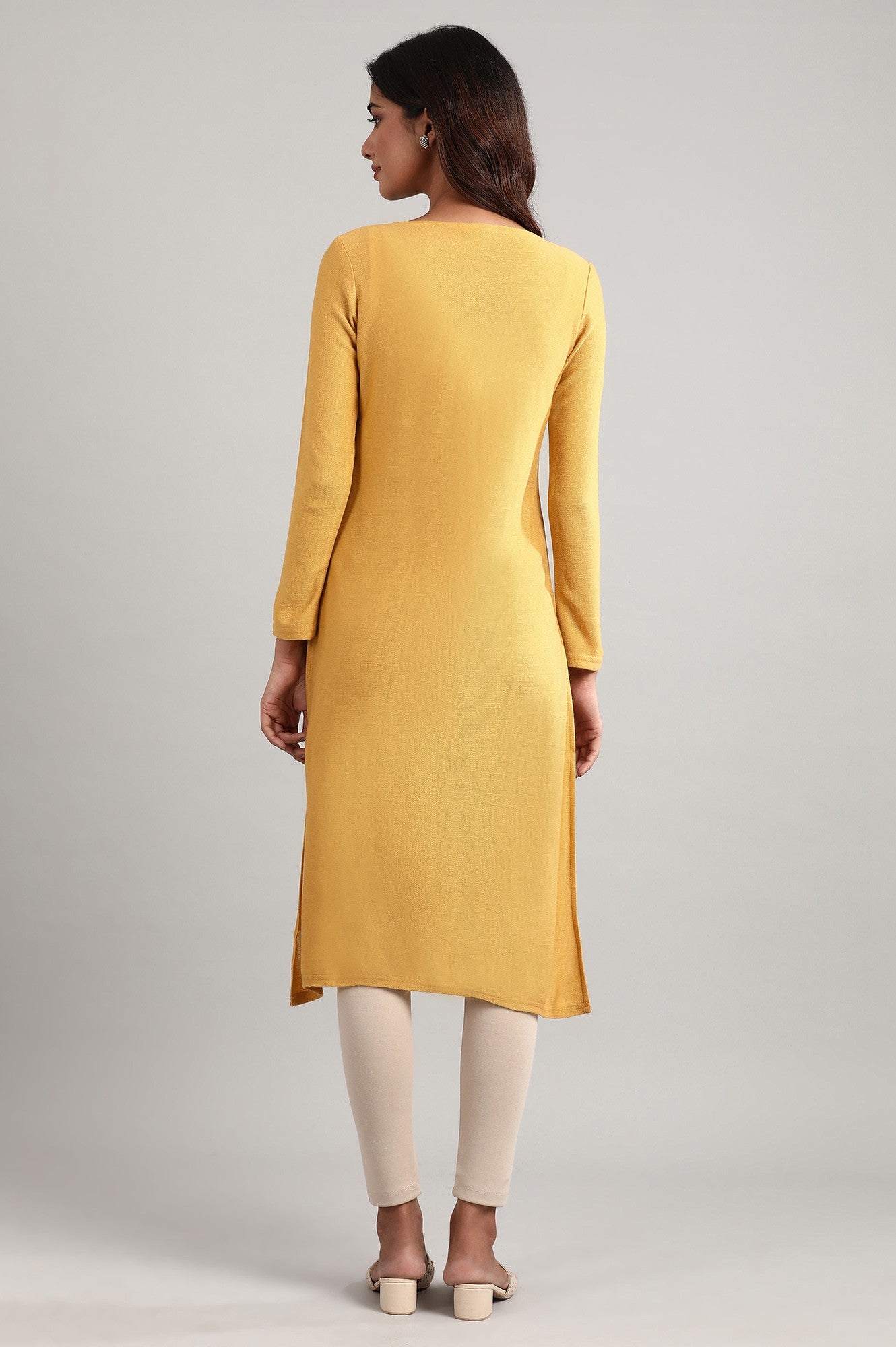 Yellow Round Neck Winter kurta