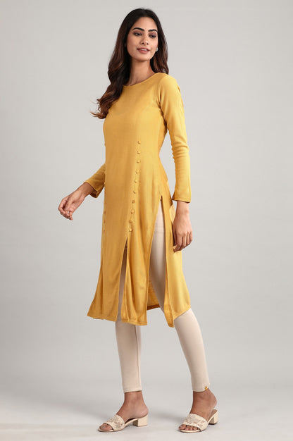 Yellow Round Neck Winter kurta