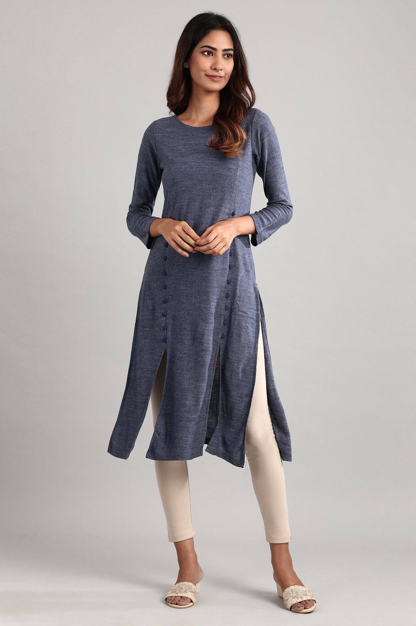 Blue Round Neck Winter kurta