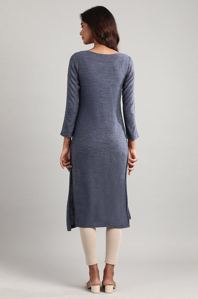 Blue Round Neck Winter kurta