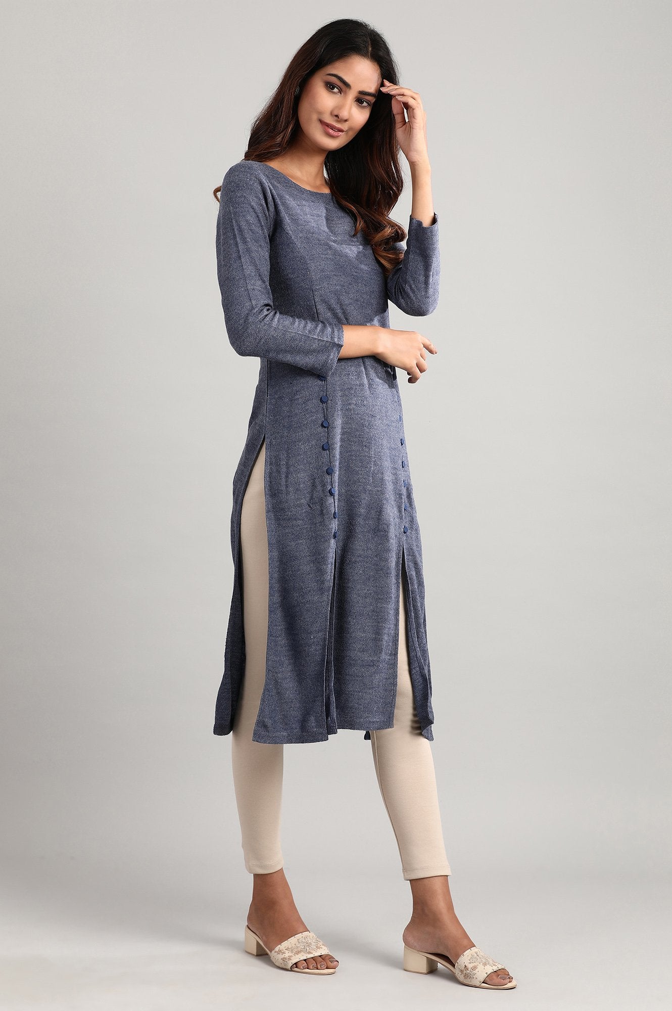 Blue Round Neck Winter kurta