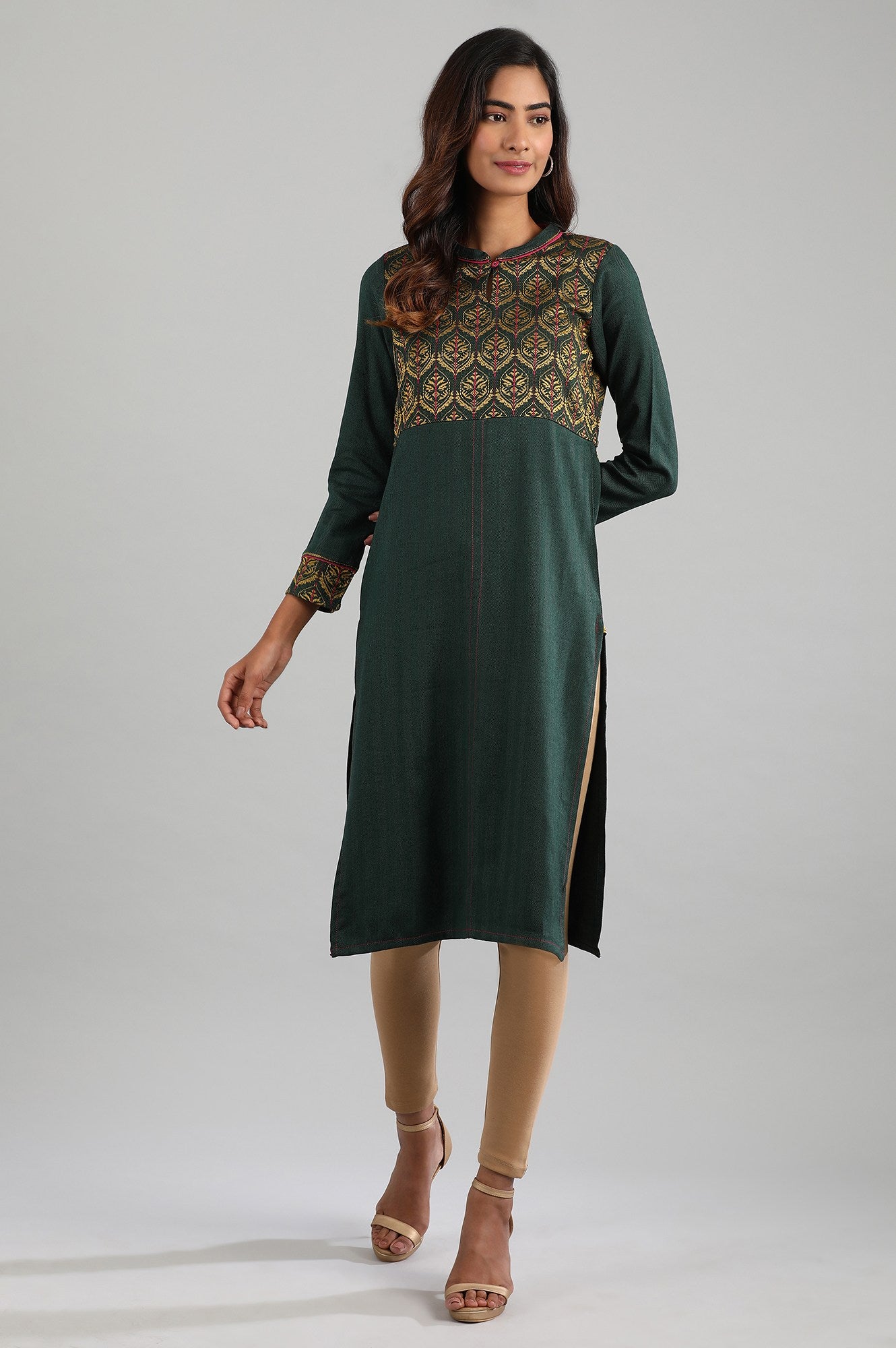 Green Mandarin Neck Winter kurta