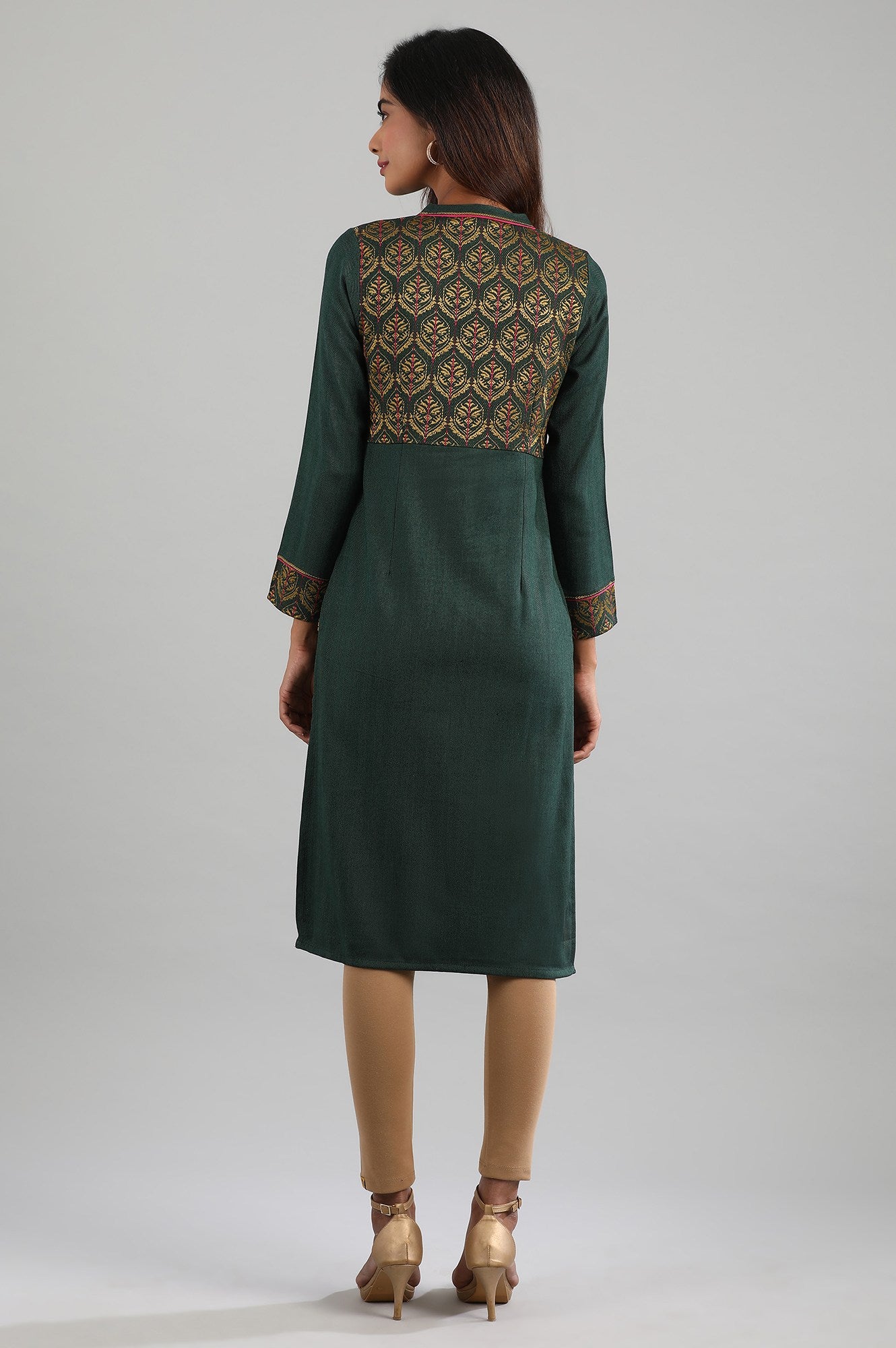 Green Mandarin Neck Winter kurta