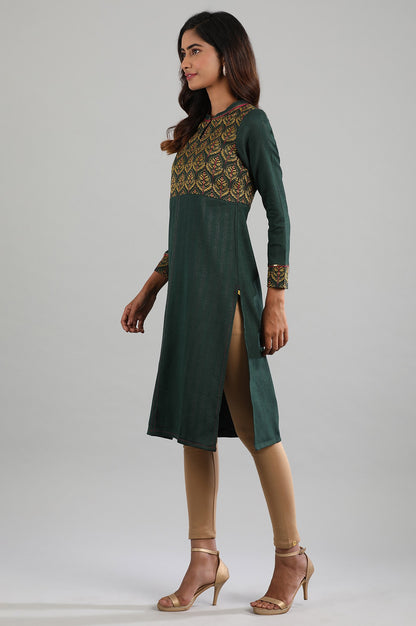 Green Mandarin Neck Winter kurta