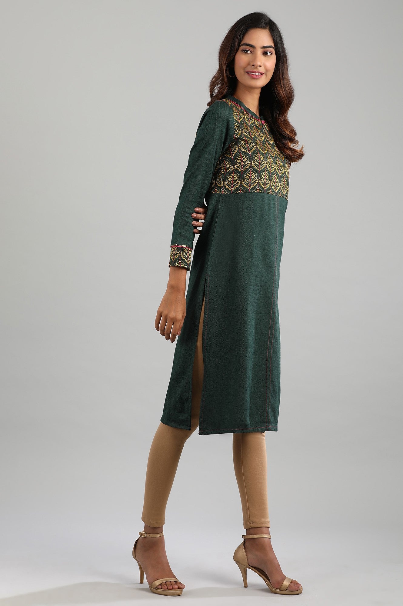 Green Mandarin Neck Winter kurta