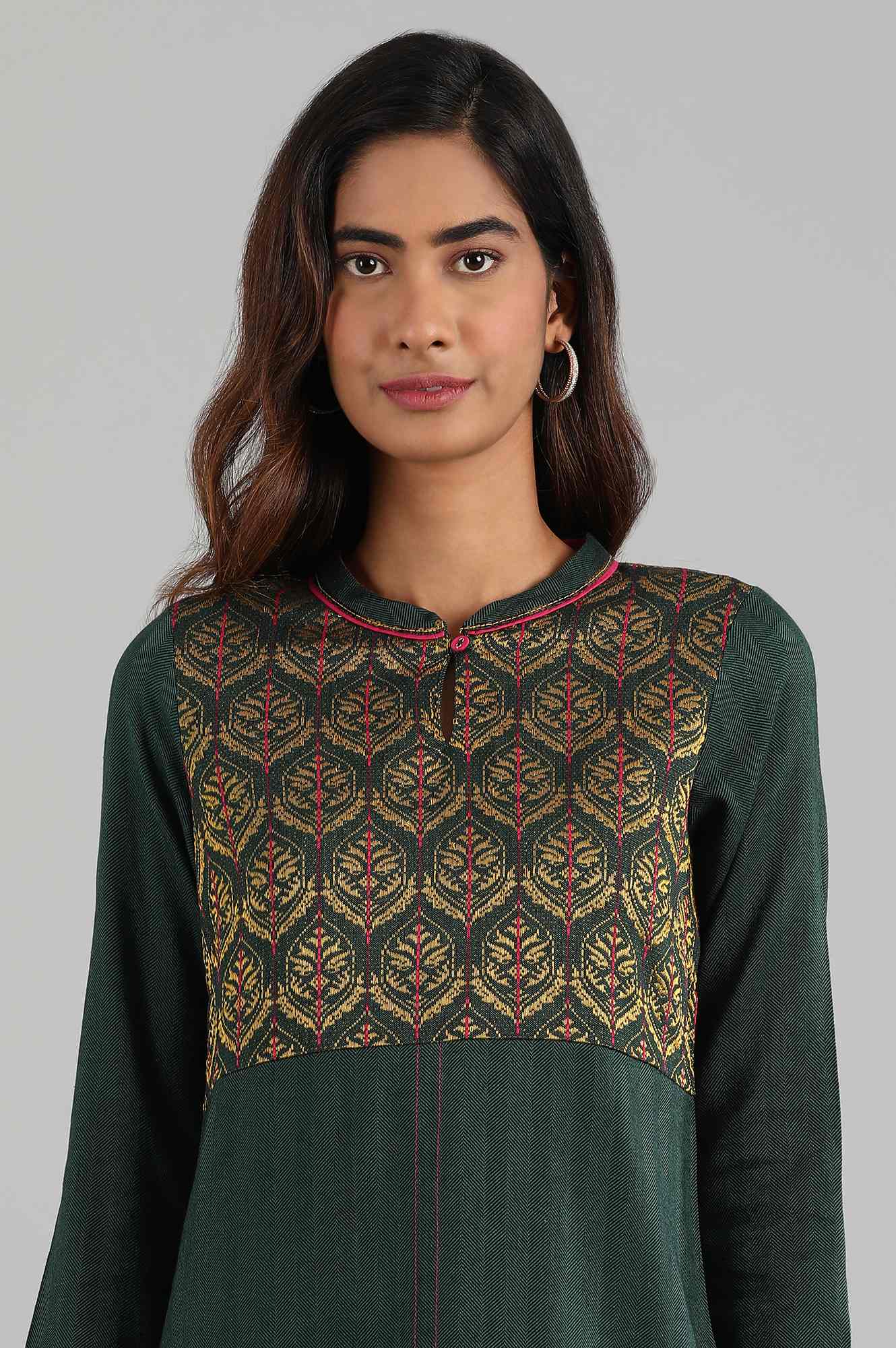 Green Mandarin Neck Winter kurta