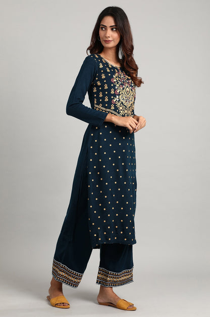 Blue Round Neck Winter kurta